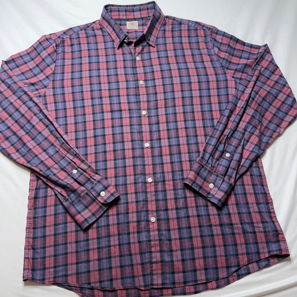 Faherty Mens Plaid Button Up Shirt XL MWH2204 Long Sleeve Blue Supima Cotton